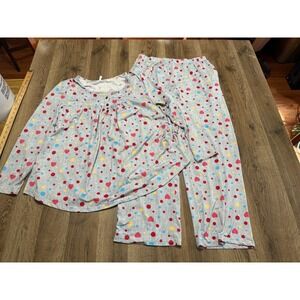 Bestbee PJ Set, Womens Size Large Gray Blue White Red Long Sleeve Shirt & Pants